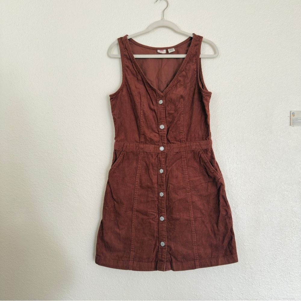 Levis Corduroy Mini Dress Burnt Orange/Brown Button Up Womens size M - Picture 4 of 10
